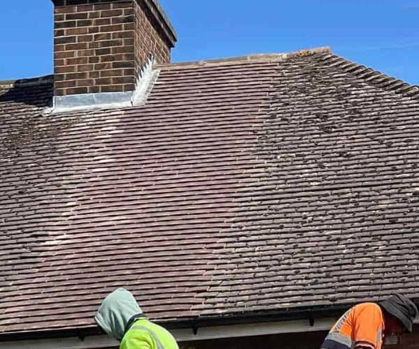 This is a photo of a roof which has just been repaired. Works carried out by FP Roofing Sandy