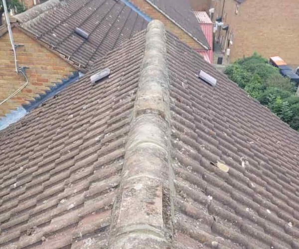 This is a photo of a roof ridge that has just been re-bedded, work carried out by FP Roofing Sandy